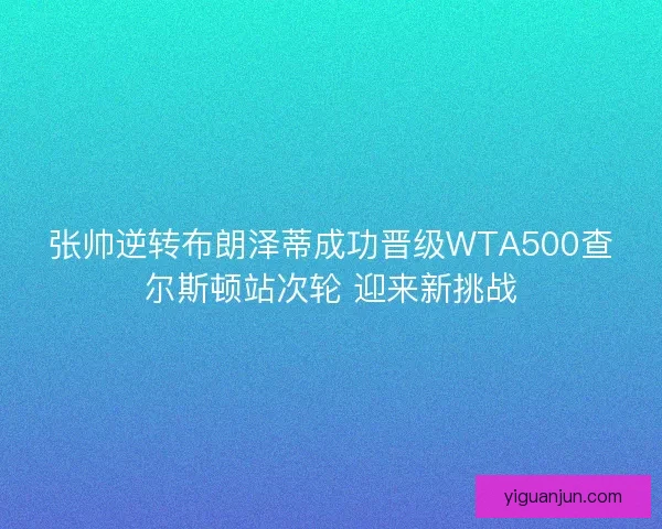 张帅逆转布朗泽蒂成功晋级WTA500查尔斯顿站次轮 迎来新挑战