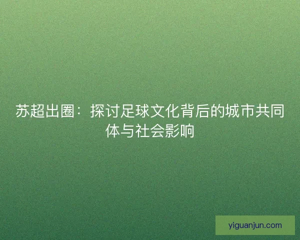 苏超出圈：探讨足球文化背后的城市共同体与社会影响